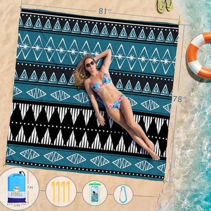 BYDOLL Beach Blanket Waterproof Sandproof Large Sand Free,78''X81''/10'X9' Oversized Sandless Lightweight Blanket Picnic Mat for Beach Travel Camping Hiking with Stakes - color: Boho, size: 78"X81"