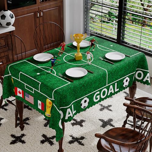 Rectangle Soccer Tablecloth 60x84 Inch, 2026 Soccer Cup Party Table Cloth Washable Champion Game Day Party Home Decorations Indoor Outdoor Supplies Football Table Cover