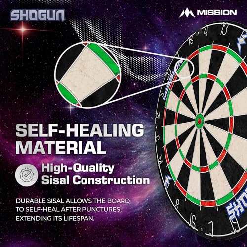 Mission Darts | Shogun Set | Endurance Premium Sisal Dartboard with Round Wire Design | Includes 2 Sets of Steel Tip Darts.