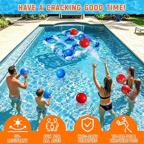 Inflatable Tic Tac Toe Pool Toys, Fun Swimming Pool Game, Floating Water Toy with Anti-Drift Design & 10 Balls, Outdoor Summer Party Birthday Gift 6-8 8-12 Years Old Boys Girls Teen Adults Family - color: Blue