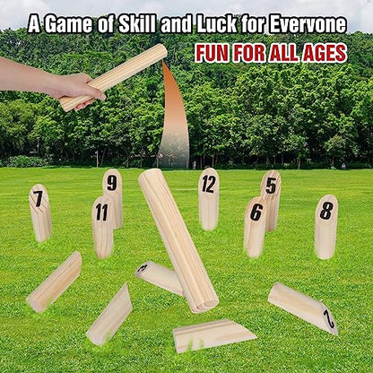 Wooden Throwing Game Set, 12 Numbered Block Tossing Game with Wooden Box, Outdoor Backyard Game for Kids Adults Family, Floor Games for Lawn Beach Park