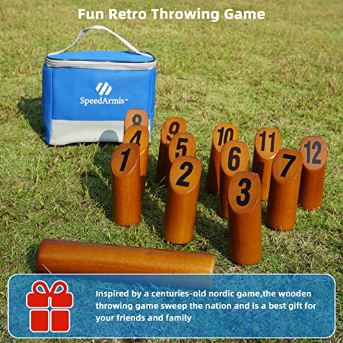SpeedArmis Wooden Throwing Game - 12 Numbered Block Toss Games Set with Scoreboard & Carrying Case, Indoor Tailgating Bowling Yard Activity‌ for Teens Adults Family