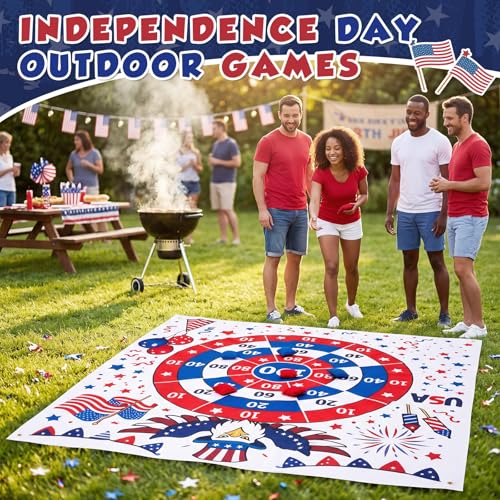 Arrowbash Giant 4th of July Bean Bag Toss Game 4.9ft Large 250 Anniversary Patriotic Cornhole Bags Set of 6, Red White and Blue American Toss Game for Lawn Yard Adults for Independence Veterans Gifts - style: 4th of July
