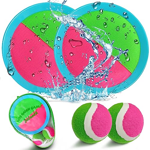 Jalunth Ball Catch Set Game Toss Paddle - Beach Toys Back Yard Outdoor Games Pool Backyard Target Throw Catch Sticky Set Age 3 4 5 6 7 8 9 10 11 12 Years Old Boys Girls Kids Easter Gifts Blue - color: Azure
