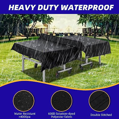 600D Ping Pong Table Cover - Outdoor Waterproof & Windproof, 10.7 x 7.4 Ft Heavy Duty Table Tennis Cover