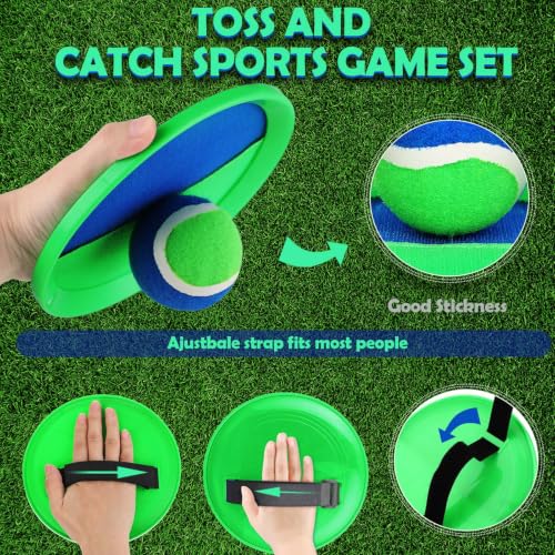Charniol Kids Toys Toss and Catch Game Set Beach Game Outdoor Ball Sports Games Toss and Catch Ball Nylon Toys for Kids Adults(Blue Green,12 Paddles 6 Balls) - color: Blue Green