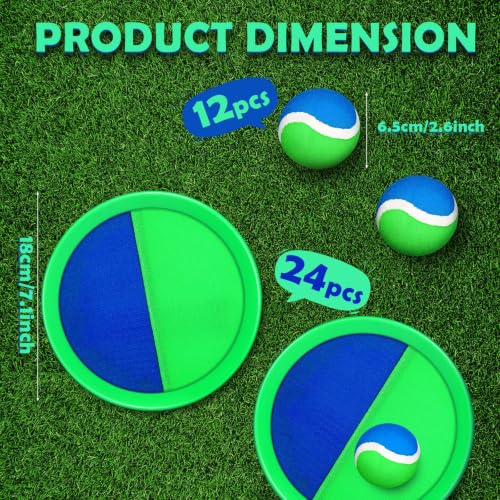 Charniol Kids Toys Toss and Catch Game Set Beach Game Outdoor Ball Sports Games Toss and Catch Ball Nylon Toys for Kids Adults(Blue Green,12 Paddles 6 Balls) - color: Blue Green