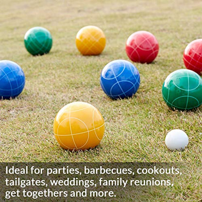 ApudArmis Bocce Balls Set, Outdoor Family Bocce Game for Backyard/Lawn/Beach - Set of 8 Poly-Resin Balls & 1 Pallino & Nylon Carrying Case & Measuring Rope (90mm) - size: 90mm Universal Size