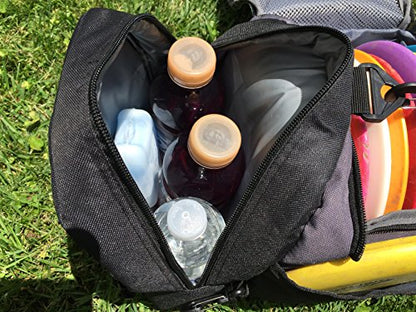 The Throwback Sack - Frisbee Disc Golf Bag with Cooler - Holds 12 to 15 Discs + 6 Cold Drinks + Water Bottle Holder - Extra Padding, Comfortable Strap - Room for All Your Disc Golf Accessories