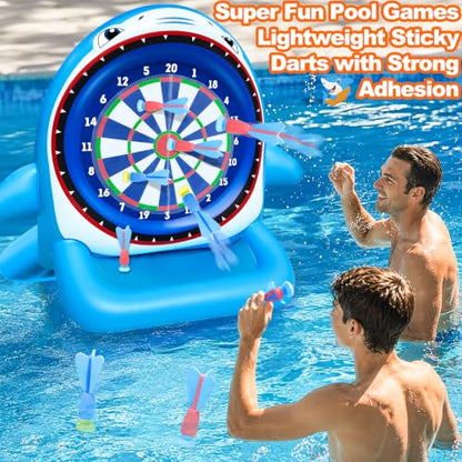45" Large Inflatable Pool Toys Shark Dart Board with 8 Sticky Darts | Swimming Pool Floats Water Games for Adults Summer Beach Yard Outdoor Games Play Cool Party Gift