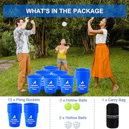 Aivalas Yard Pong Outdoor Games Glow Set in Dark, Giant Yard Pong Game for Adults and Family with 12 Buckets, 4 Balls and a Carrying Bag, Giant Pong for Beach, Camping, Lawn and Backyard - color: Blue Glow in Dark