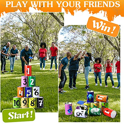 BBTO 14 Pcs Halloween Party Games for Kids Adults Halloween Carnival Bean Bag Toss Games Metal Cans with 3 Bean Bags in Gift Box Boo Basket Stuffers Gifts for Holiday Trick or Treat Party Supplies