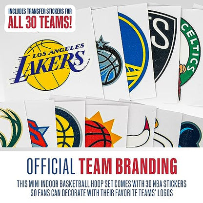 Franklin Sports NBA Over the Door Mini Basketball Hoop - Kids Custom NBA Team Indoor Mini Hoop with All 30 Team Stickers - Fan Shop Basket for Bedroom + Office