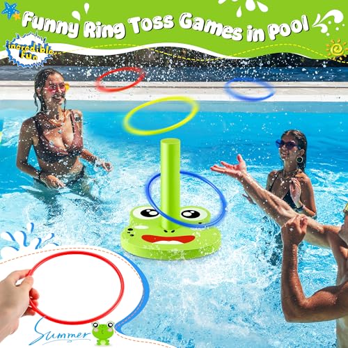 Hiboom Pool Ring Toss Games Toys, Swimming Pool Games for Adults and Family with 6 Pcs Throwing Rings, Water Foam Toss Float Toys for Summer Outdoor, Beach, Yard, Party(Frog) - style: Frog