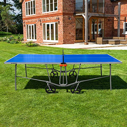 Vermont TS100 Outdoor Table Tennis Table | Portable Regulation-Size Ping Pong Table with Steel Frame & 360° Wheels | Optional Bat & Ball Sets for All Skill Levels - style: Table + Club Set
