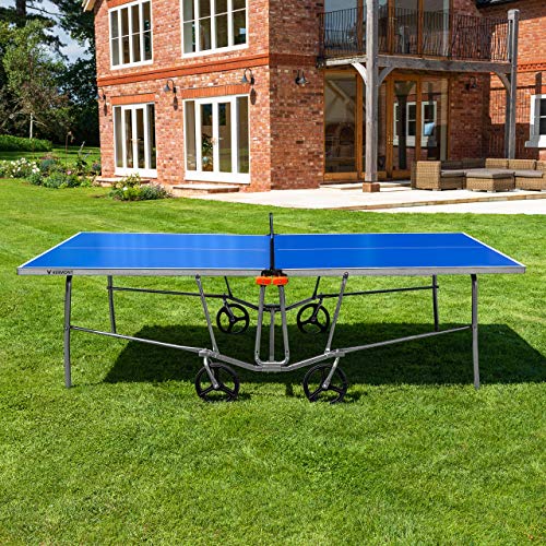 Vermont TS100 Outdoor Table Tennis Table | Portable Regulation-Size Ping Pong Table with Steel Frame & 360° Wheels | Optional Bat & Ball Sets for All Skill Levels - style: Table + Pro Set