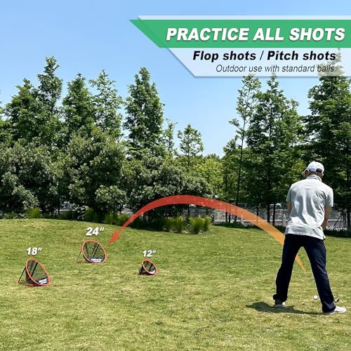 SENSECLUB Foldable Chipping Net with Mat & Balls, Indoor Golf Practice Chipping Target, Backyard Golf Game & Gifts - style: Round Net +Mat +Balls