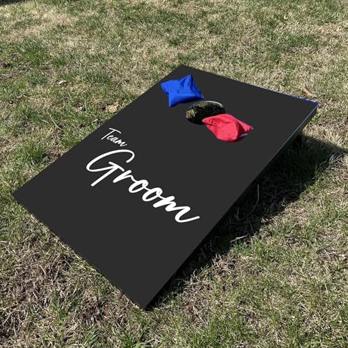 Wedding Cornhole Set Black and White, Team Bride and Team Groom Bag Toss, Wedding Reception Games, 36x24 Inches