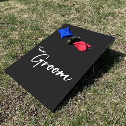 Wedding Cornhole Set Black and White, Team Bride and Team Groom Bag Toss, Wedding Reception Games, 36x24 Inches
