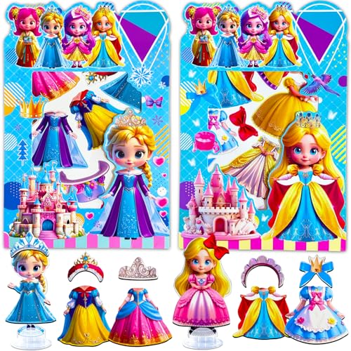 ZHOC Magnetic Dress Up Dolls for Girls, Princess Cute & Sweetheart Magnet Dolls Dress Up Kits, [2 Pack] Travel Game Car Road Trip Airplane Activity Toys Birthday Gifts for Toddler Girls Ages 3-8 - color: Yellow