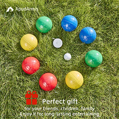 ApudArmis 100mm Bocce Balls Set, Lighter Outdoor Bocce Game for Backyard/Lawn/Beach - Set of 8 Soft PE Balls & 1 Pallino & Nylon Carrying Case & Measuring Tape for Teens Beginners - size: 100mm Regulation Size
