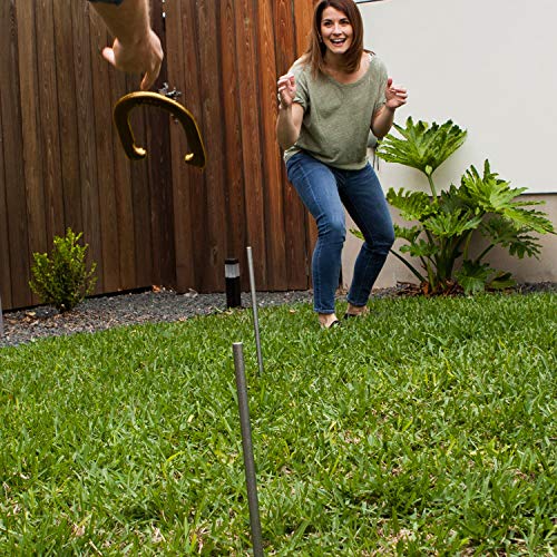 Champion Sports Horseshoe Set: Traditional Outdoor Lawn Game includes Four Professional Solid Steel Horseshoes with Solid Steel Stakes & Carrying Storage Case - style: Deluxe Set