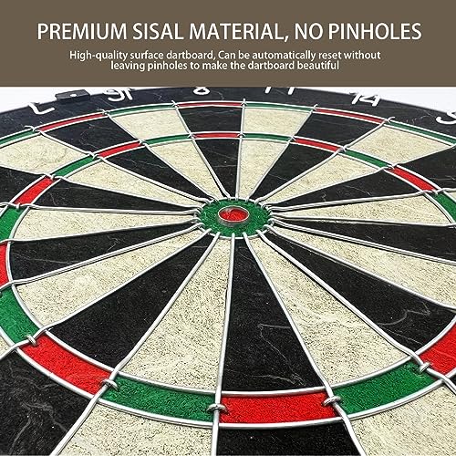 Bristle Dart Board Set, Professional Dart Board 18" with 6pcs 18g Darts Outdoor Dartboard Set, Compressed Sisal Metal Wire Board with Rotating Number Ring