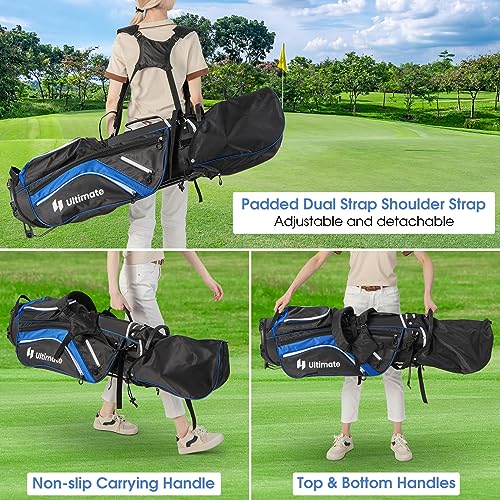 KOTEK Golf Stand Bag, 14 Way Top Divider Golf Club Bag with Cooler, 6 Zippered Pockets, Rain Hood, Adjustable Dual Shoulder Straps & Umbrella Holder, Lightweight Golf Bag for Men Women - color: Blue