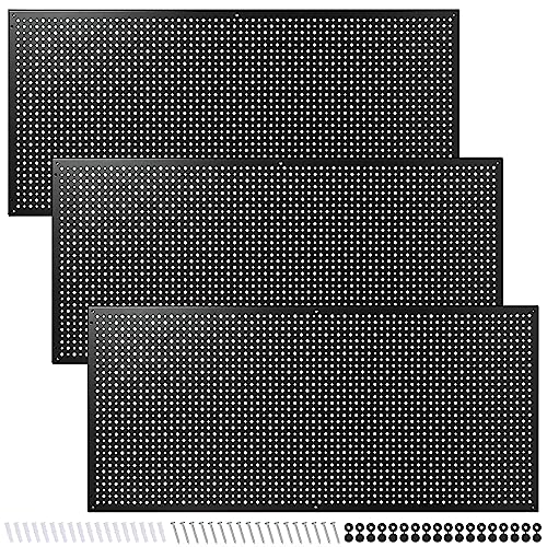 Peg Board, 3 Pack 16-Inch X 36-Inch Heavy Duty Steel Pegboard,Heavy Duty Black Pegboard for Walls, Garage, Workbench, Craft Room Tool Organization, Metal Pegboard Panels(Black) - color: Black