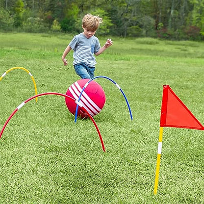 HearthSong Oversized Kick Croquet Outdoor Game fro 4+ years With Two 14" Cloth-Covered Balls, Seven Wickets, and Two Finish Flags