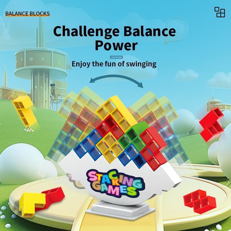 iuuoi 64 PCS Tetra Board Game for Kids and Adults, Balance Stacking Game for 2 Players+ Party, Family and Friends,Tower Stack Team Building Blocks Toy