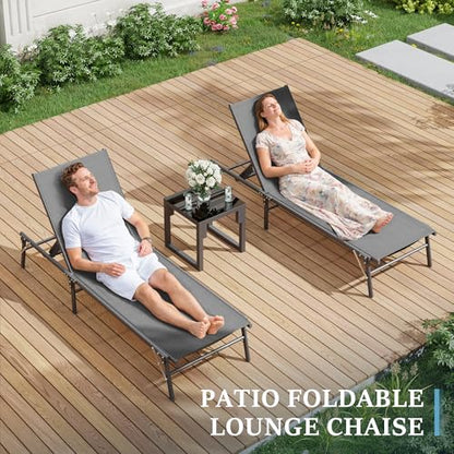 UDPATIO Foldable Patio Lounge Chairs Outdoor Chaise Lounge with 5-Positions Poolside Lounge Chairs with Portable Design for Pool, Beach, Deck, Backyard No Assembly(1 PCS)