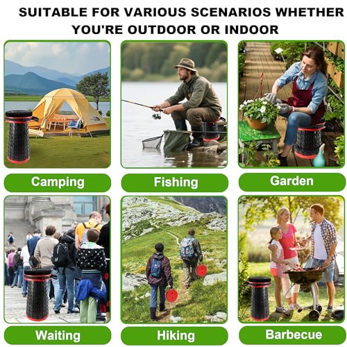 ALEVMOOM Telescoping Stool with Thick Cushion, H18.1“ D10.24” Portable Collapsible More Sturdy Capacity 600Ib, Retractable Collapsible Camping Adjustable Folding Stool for Hiking Garden BBQ - color: Red