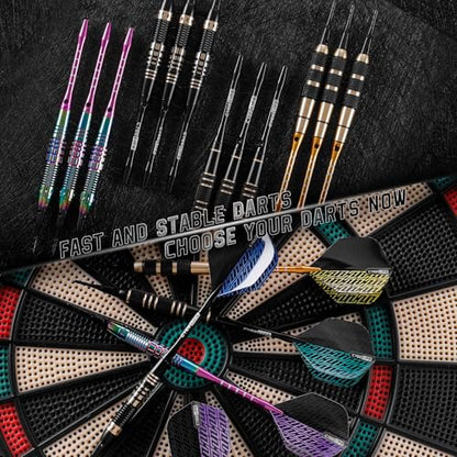 CyeeLife Darts Plastic Tip, Professional Soft Tip Darts Set for Electronic Dartboard 12pcs with 50 Extra Tips 12 Shafts 24 Flights 2 Flight Protctors 20 Rubber O Rings Shaft Lock System and Dart Tool
