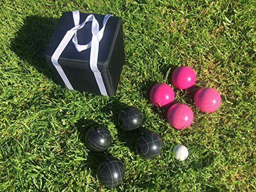 BuyBocceBalls Listing - Unique Bocce Set - 107mm with Black and Pink Balls, Black Bag