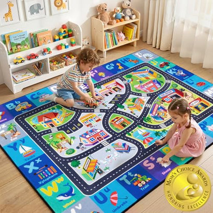Car Rug Playmat, City Road Map Kids Rug, Educational Learning Play Mat, Soft Non-Slip Machine Washable ABC Alphabet Carpet for Bedroom Nursery Preschool Classroom - color: Racing Route, size: 6' x 9' (Rectangular)