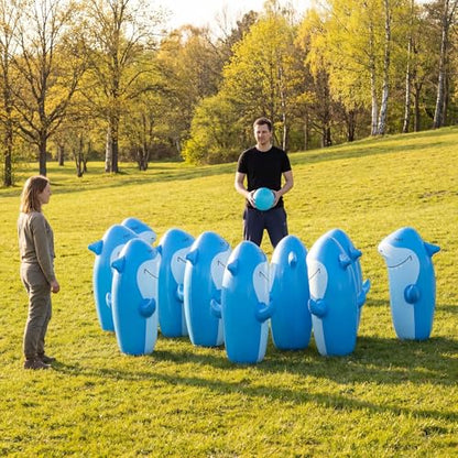Foilswirl 11 Pcs 27" Shark Inflatable Bowling Set, 10 Pcs Giant Inflatable Bowling Pins and 23" Giant Ball, Summer Shark Party Set for Water Sports Fun Indoor Outdoor Gift