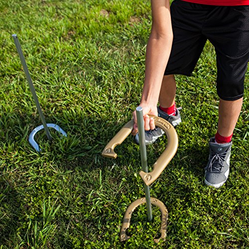 Champion Sports Horseshoe Set: Traditional Outdoor Lawn Game includes Four Professional Solid Steel Horseshoes with Solid Steel Stakes & Carrying Storage Case - style: Tournament Set
