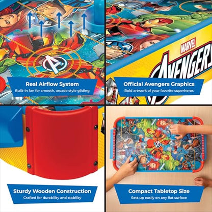 Marvel Avengers Air Hockey Table for Kids - Wooden Tabletop Game with Puck, Pushers & Air Flow System - Marvel Licensed - Kids 4+