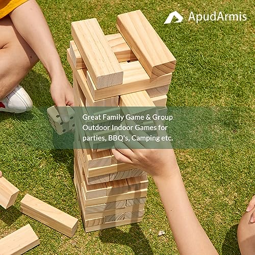 ApudArmis Giant Tumble Tower Stack to Over 5Ft, 56 PCS Pine Wooden Stacking Timber Game with 1 Dice Set - Classic Block Giant Outdoor Game (7.48 * 2.48 * 1.5In Each Block) - color: Burlywood, size: XL-Over 5FT