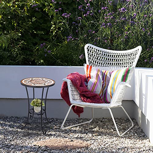 VCUTEKA Outdoor Side Table Mosaic Patio Table Accent Tables Mosaic Tile Top Metal Frame Small End Tables Porch Beach Patio Garden Balcony Russet 14'' - color: Russet