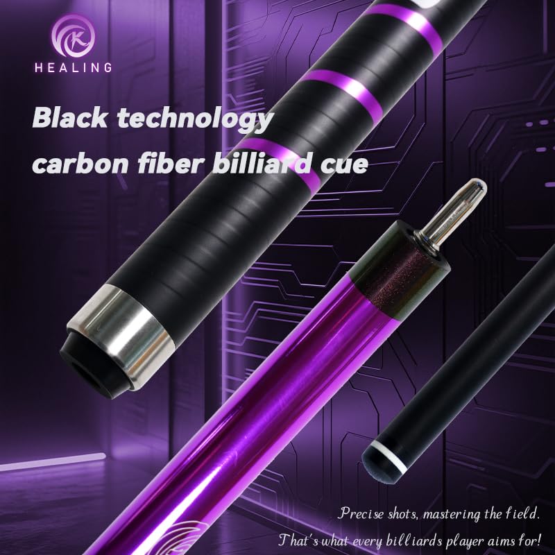 100% Carbon Fiber Shaft Billiard Cue 58" 19-21oz 1/2 Joint Carbon Fiber Pool Cue Stick 12.9mm Cue Tip - color: Purple