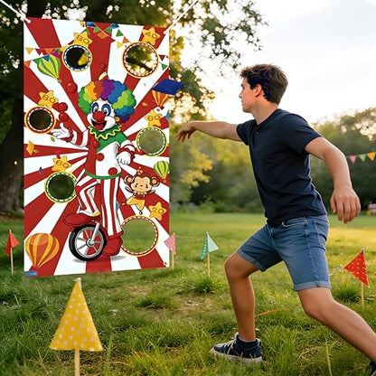 Carnival Toss Game Banner with 3 Bean Bags and 19.6ft String,Washable Heavy Duty Outdoor Indoor Carnival Theme Party Game Banner for Adults(53x30in)