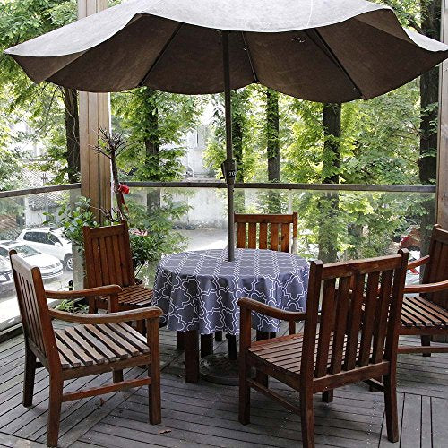 Melaluxe Spring/Summer Wrinkle-Free Waterproof Outdoor Tablecloth with Umbrella Hole and Zipper (Grey, 60" Round-Zippered) - color: Grey, size: 60" (Round)