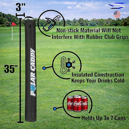 Polar Caddy Insulated Golf Bag Cooler Sleeve – Discreet 7 Can Beverage Chiller Full Length Zipper Adjustable Shoulder Strap Hidden Golf Cooler Bag Fits Most Cart Standard Bags - color: Black Polar Caddy