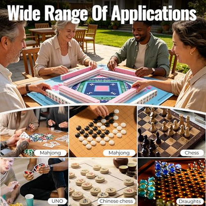 American Mahjong Mat Set,33 x 33 Inch Non-Slip Waterproof Silent Game Mat | Comes with 4 Rule Cards,4 Dice & 1 Carry Bag,Portable for Poker,Dominoes,Perfect for Camping,Summer Party and Holiday Gifts - color: Green