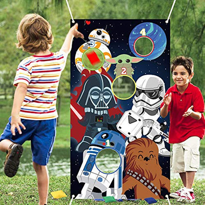 Galaxy Wars Toss Games with 4 Bean Bags - Indoor Outdoor Fun Throwing Game Backdrop Banner Party Activities Space Galaxy Wars Themed Birthday Party Favors Supplies Decoration for Adult