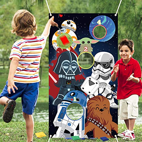 Galaxy Wars Toss Games with 4 Bean Bags - Indoor Outdoor Fun Throwing Game Backdrop Banner Party Activities Space Galaxy Wars Themed Birthday Party Favors Supplies Decoration for Adult