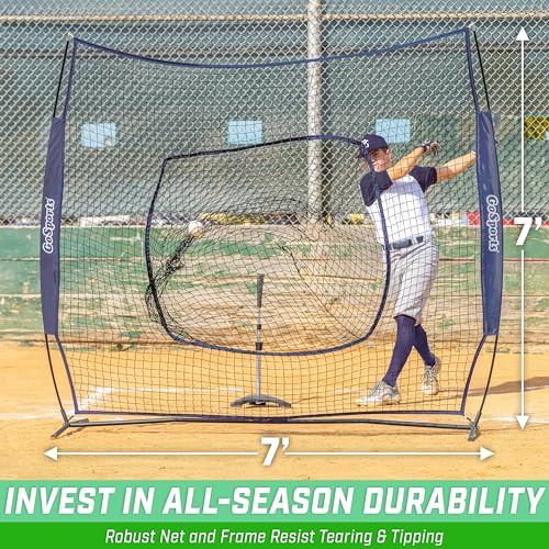 GoSports 7 x 7 ft Baseball & Softball Nets - Available in Team Colors - Batting & Pitching Net with Strike Zone - color: Navy