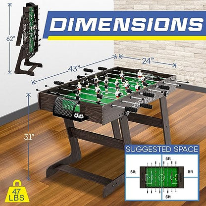 SereneLife Folding Foosball Table, 4’ x 2’ Full Competition Size Foldable Space Saving Table Soccer for Home, Arcade Game Room, for Indoor or Outdoor, Family Game Night, Perfect for Kids and Adults